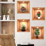3D Plant Vase Wall Sticker 3Pcs