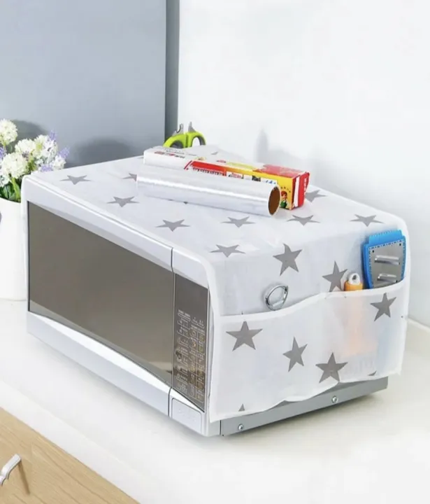 Microwave Oven Dust Cover with 4 Pockets – Waterproof & Oil-Proof Organizer