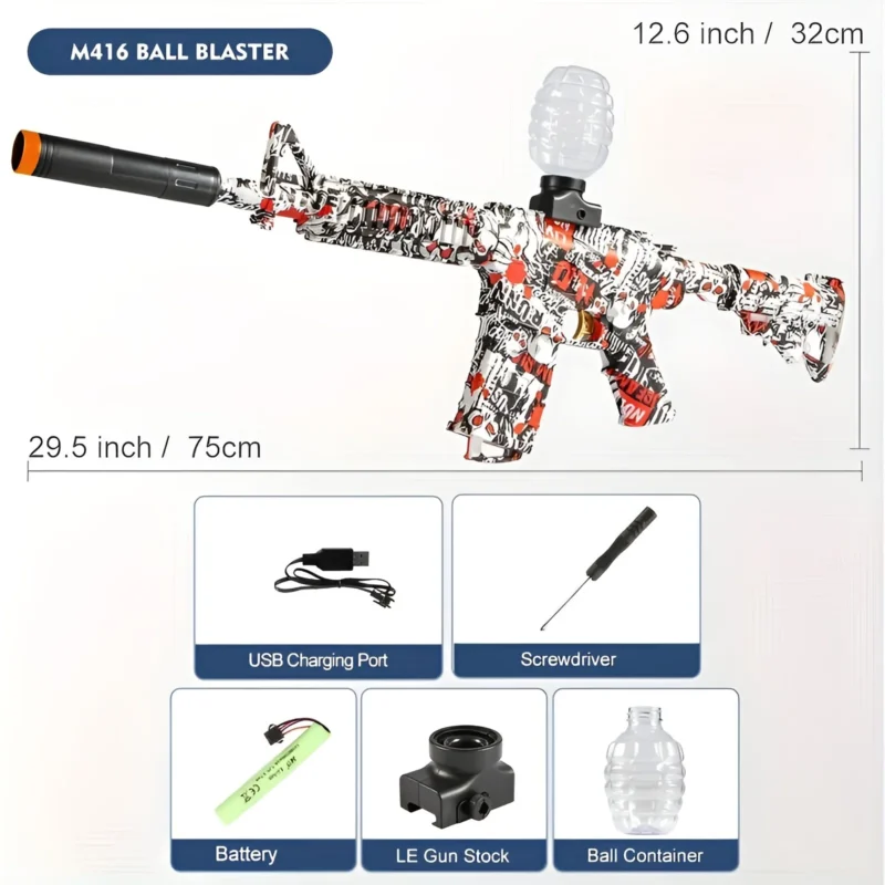 Electric Ball Blaster Gun Toy – M416 Gel Blaster Set with Goggles & Rechargeable Battery