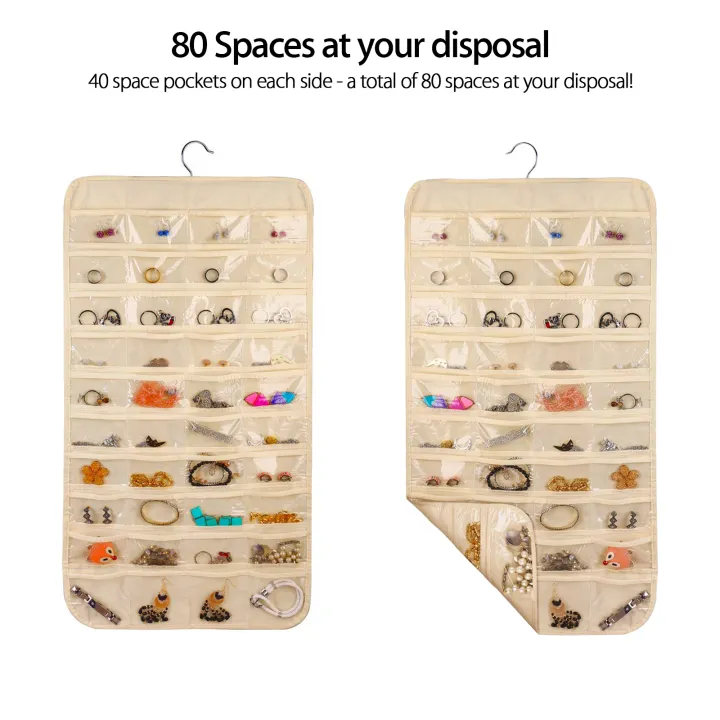 Hanging Jewelry Organizer with 80 Pockets – Fabric Storage Holder for Accessories