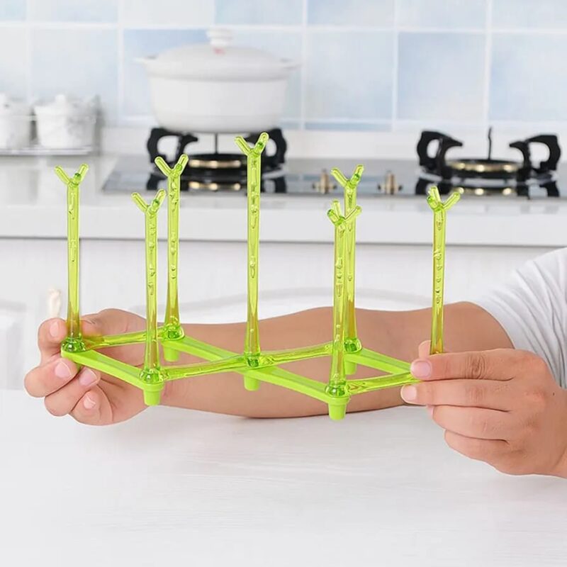 Folding Glass Stand Cup Holder Space-Saving Kitchen Organiser Rack for Mugs & Glasses | Home Storage Accessory