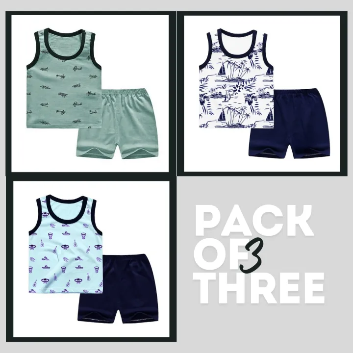Buy Pack of 3 Stylish Sandos & Shorts for Kids – Best Summer Clothing Set Online