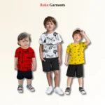 Pack of 3 Kids Allover Printed Tees & Shorts Sets – Contrast Style