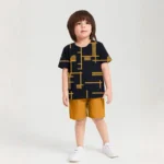 Pack of 2 Allover Printed Contrast Tees & Shorts Suits for Kids – Summer Cotton Set