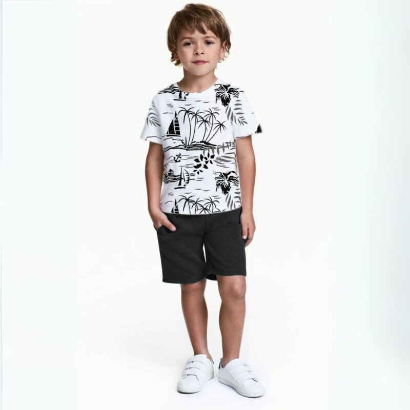 Pack of 3 Kids Allover Printed Tees & Shorts Sets – Contrast Style