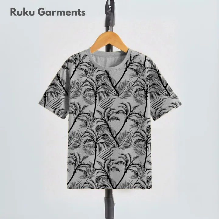 Men’s All Over Leaf Tree Screen Printed Short Sleeve T-Shirt – Nature Inspired Summer Tee