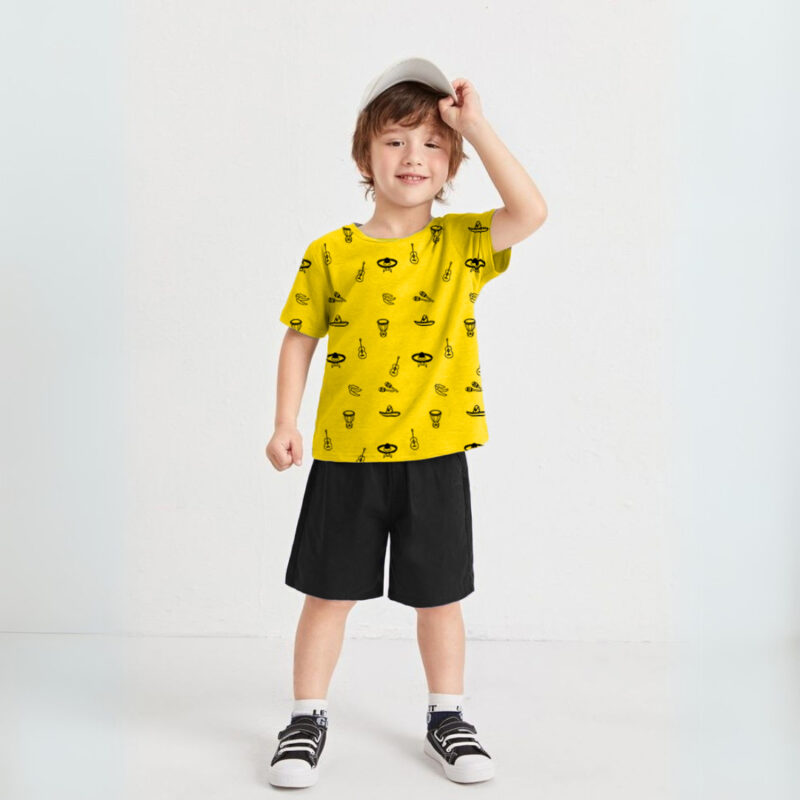 Pack of 3 Kids Allover Printed Tees & Shorts Sets – Contrast Style