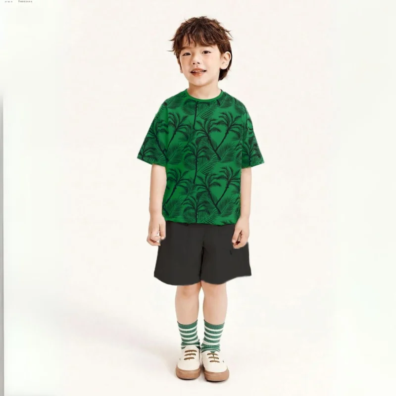 Pack of 2 Allover Printed Contrast Tees & Shorts Suits for Kids – Summer Cotton Set